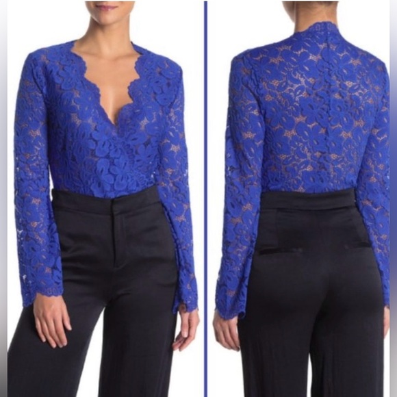 Vertigo Paris Tops - Vertigo Paris Estate Blue Lace Bodysuit Top